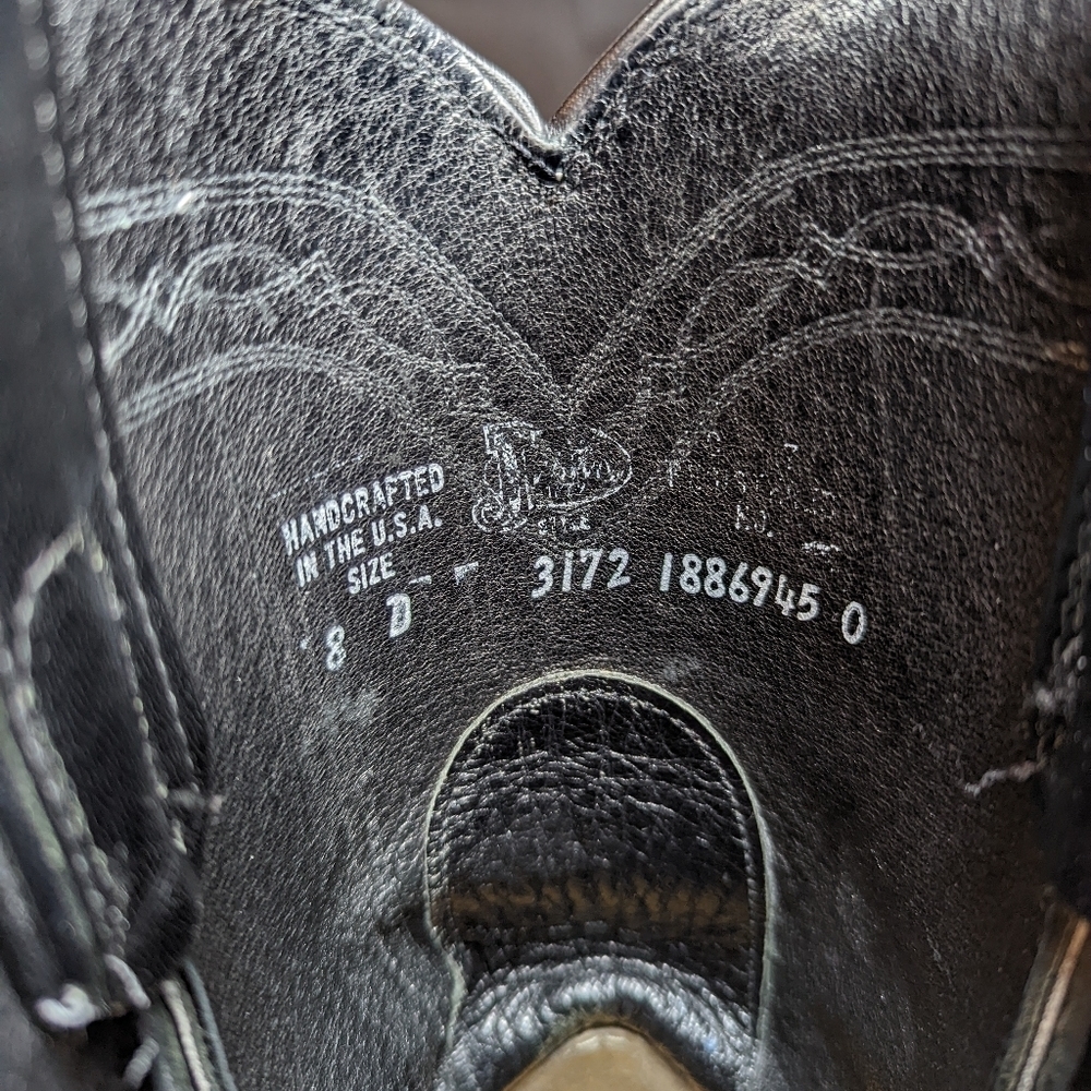 Justin Boots, Black, Exotic Smooth Ostrich Quill leather, Ropers, Mens Size 8D. - Picture 4 of 10